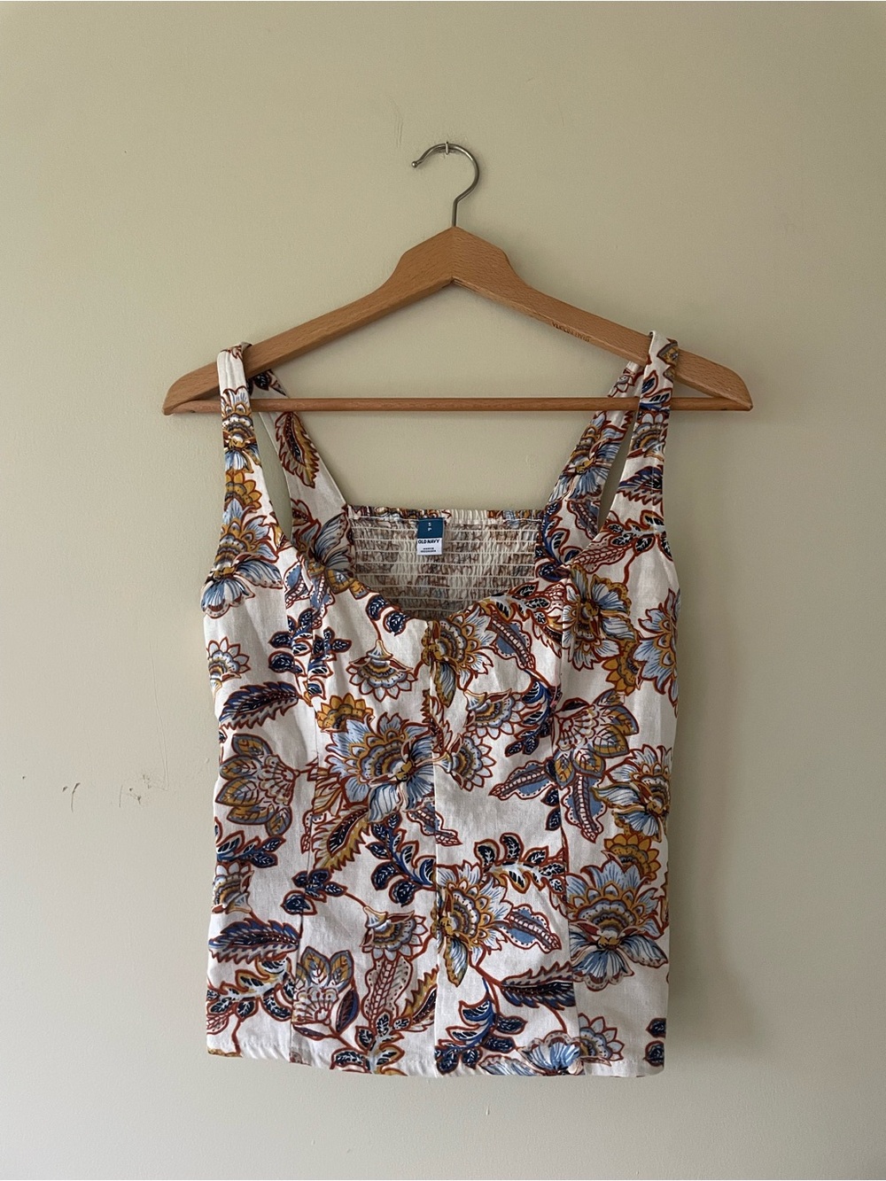 Old Navy Floral Square-Neck Cami in Cream, Blue and Brown linen tank top
